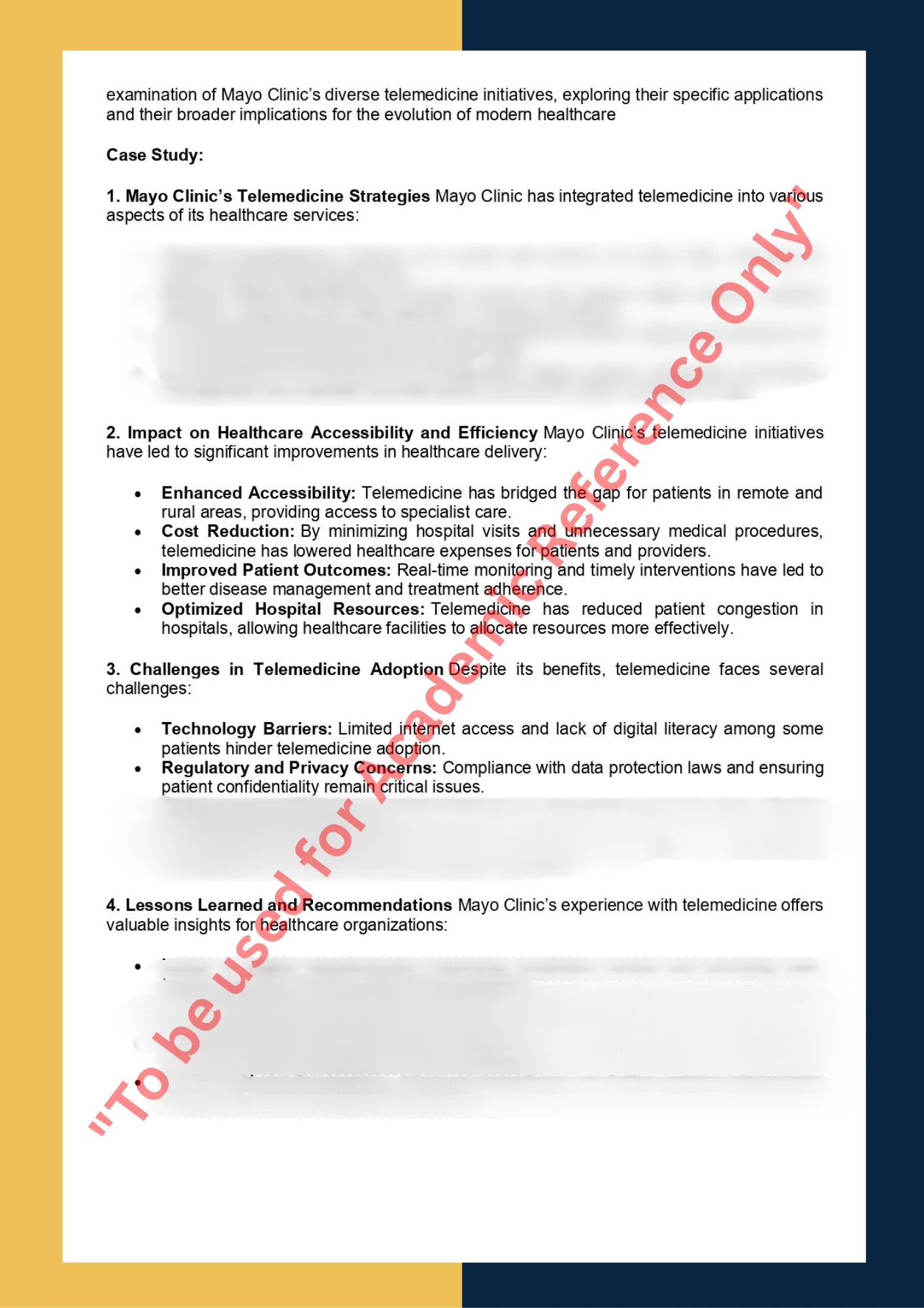 Case Study sample solution on Topic - The Role of Telemedicine in Modern Healthcare 1